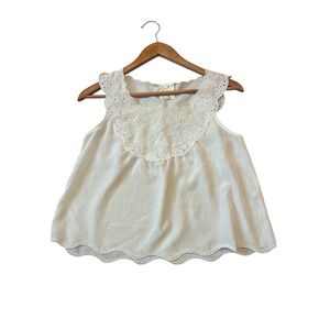 Pins and Needles Embroidered Lace‎ Neck Tank Top Ivory XS Cottagecore